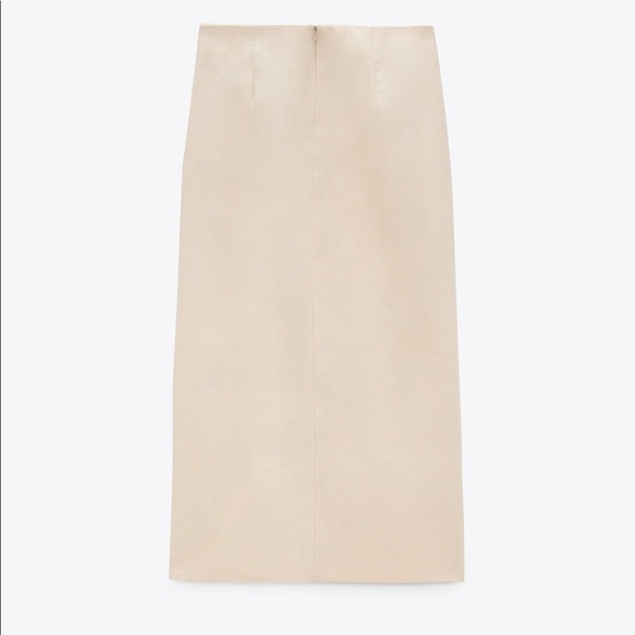 New Zara Midi Skirt 100% Linen Gold Detail - Picture 8 of 16